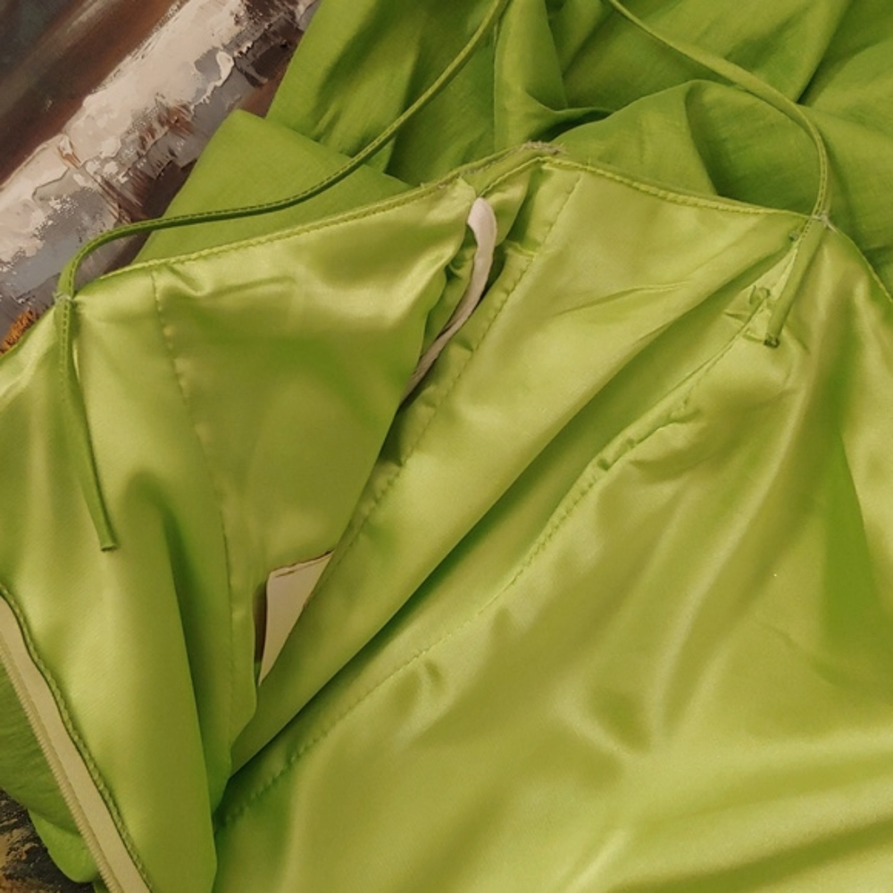 Lime Green Spaghetti-Strap Prom Dress with Rosette Accent - Picture 5 of 5